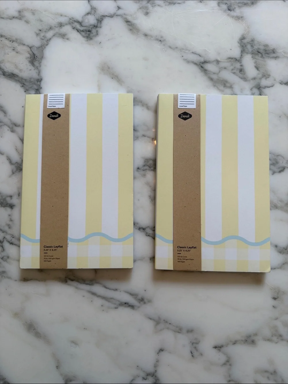 NWT Denik Classic Layflat Lined Notebooks Set of 2 Yellow Stripe Journals